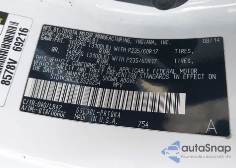 2014 Toyota Sienna Xle V6 8 Passenger from USA, damaged, VIN 5TDYK3DC3ES525254